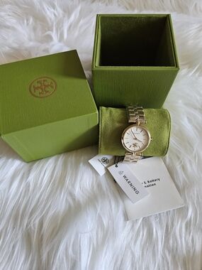 Tory Burch Gold-Tone Link Bracelet Watch with TB Dial NWT